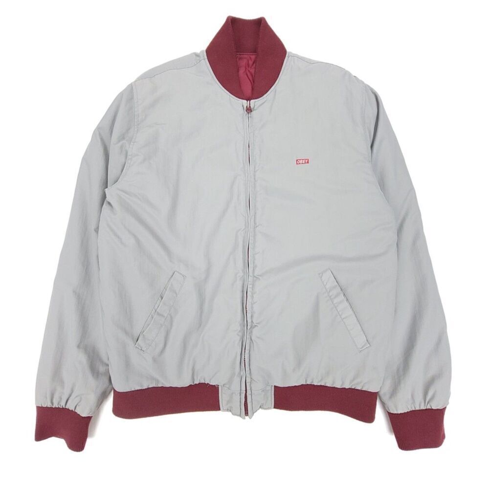 OBEY Reversible Quilted Bomber Windbreaker Jacket Mens Large Burgundy Gorpcore